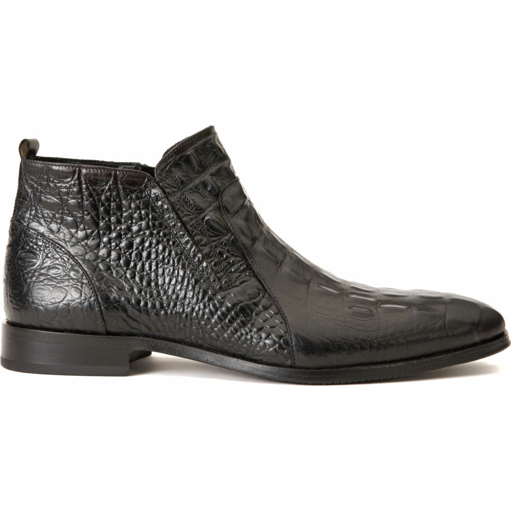 The Randor Black Crocodile Leather Side-Zip Dress Ankle Men Boot