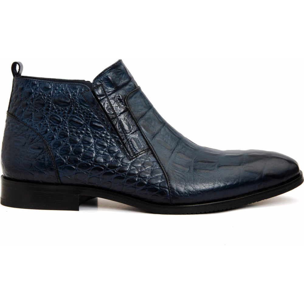 Vinci Leather The Randor Navy Leather Side-zip Dress Ankle Boot (D-912)