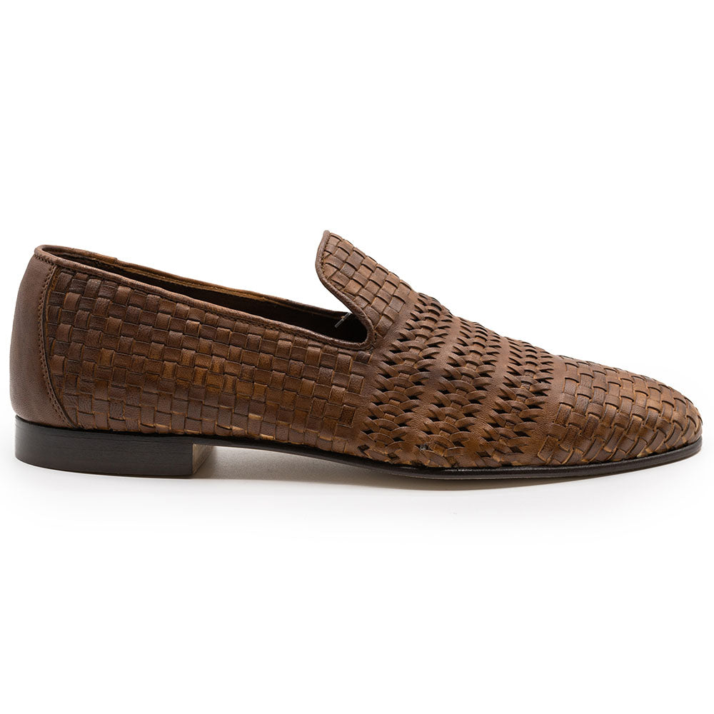 Zelli Tess Calfskin Woven Loafers Brown