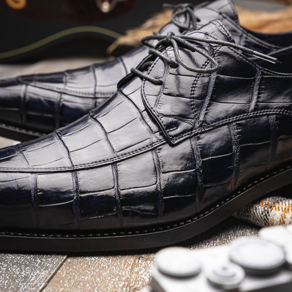 Calzoleria Toscana Zucco Baby Nile Crocodile Derby Midnight Blue