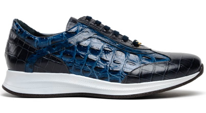 Maseratti Vidal Embossed Crocodile & Ostrich Sneakers Blue