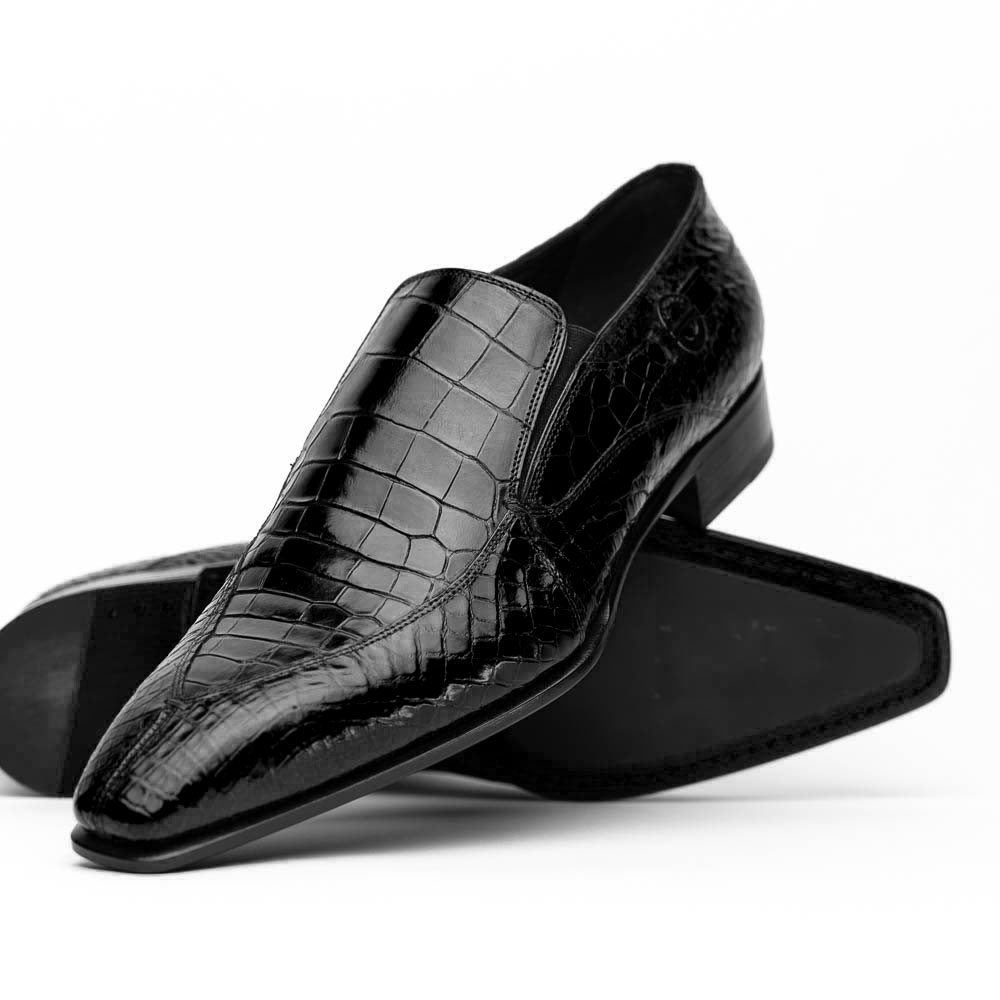 Caporicci 203 Alligator Split Toe Loafers Black | MensDesignerShoe.com