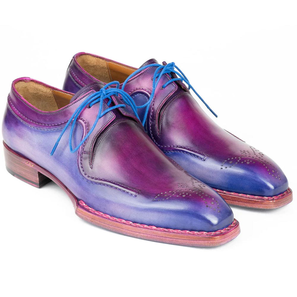 Paul Parkman Men's Hand-Welted Leather Derby Shoes Blue & Purple Image