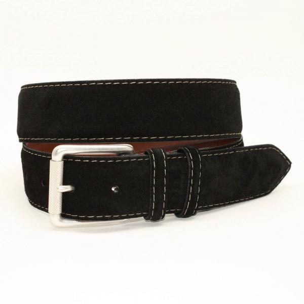Torino Leather 38mm European Suede Contrast Stitch Belt - Black Image