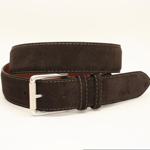 Torino Leather 38mm European Suede Contrast Stitch Belt - Brown Image
