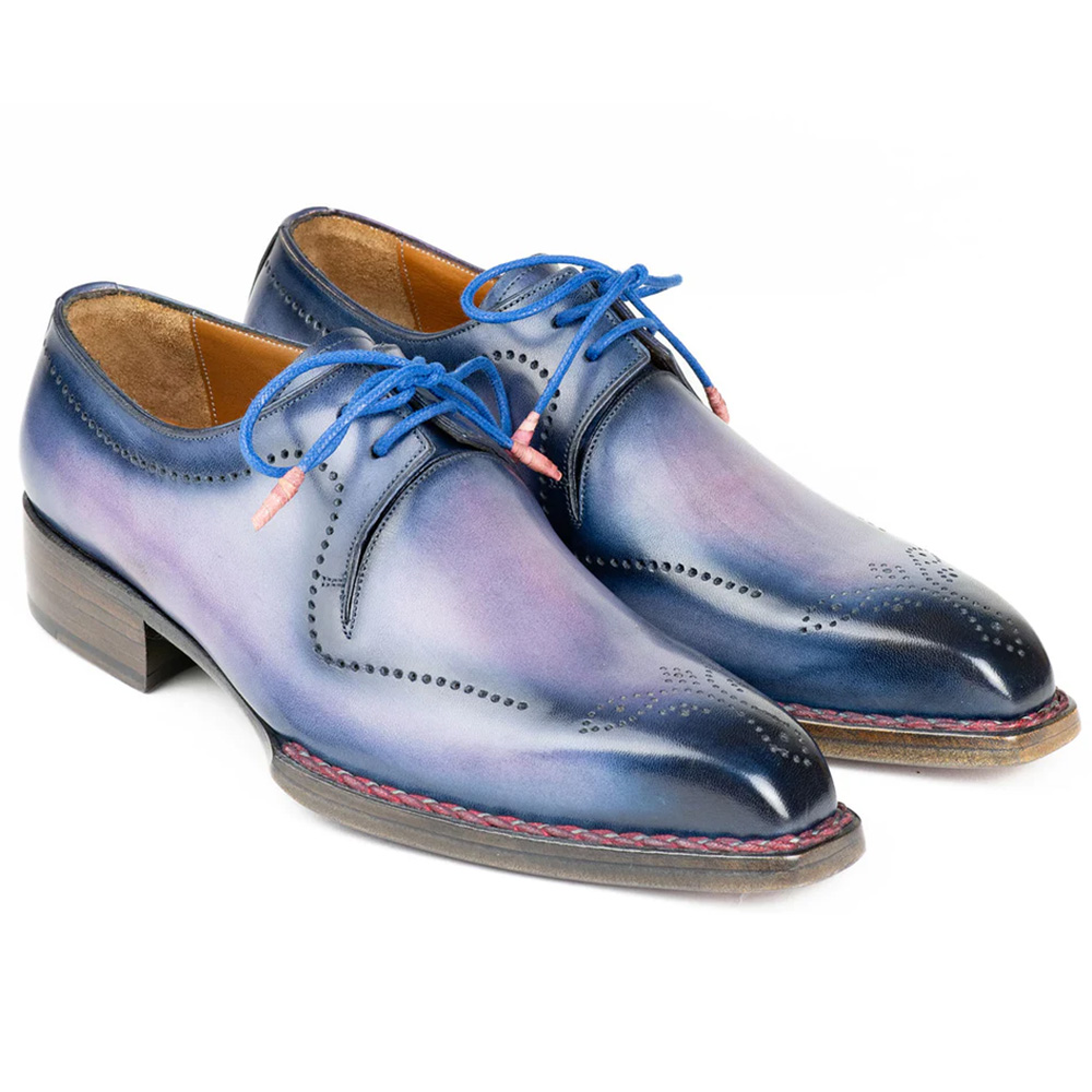 Paul Parkman Men's Hand-Welted Leather Derby Shoes Pink & Navy  Image