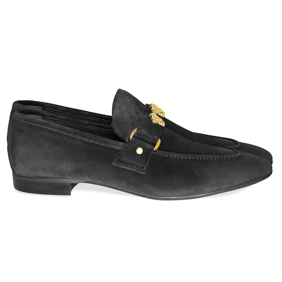 Corrente 5229 Suede Ornament Loafer Black | MensDesignerShoe.com