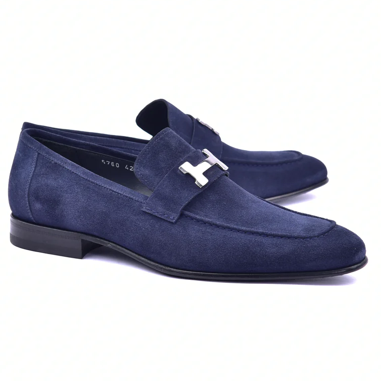 Corrente C02005-5760 H Buckle Suede Loafers Blue Image