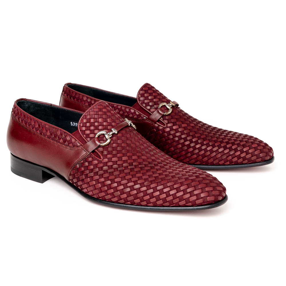 Corrente C023-5776 Buckle Woven Loafer Shoes Burgundy Image