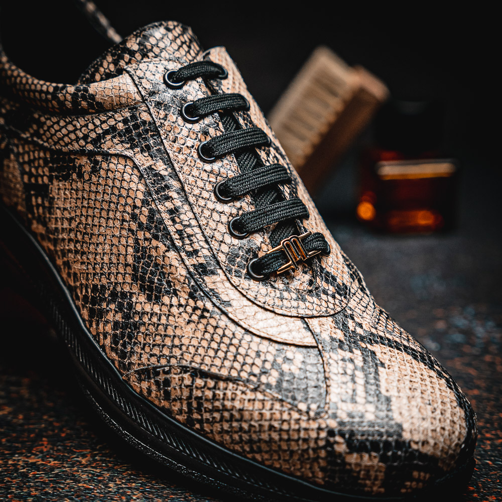 Maseratti Snake 6004 Embossed Python Sneakers Sand | MensDesignerShoe.com