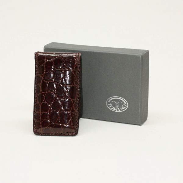 Torino Leather Alligator Magnetic Money Clip - Brown Image