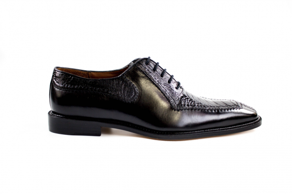 Belvedere Dino Ostrich & Calfskin Shoes Black | MensDesignerShoe.com