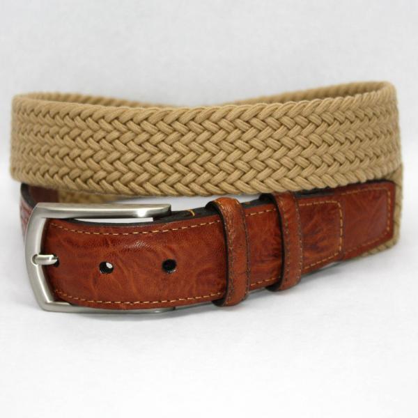 Torino Leather Italian Woven Cotton Elastic Belt - Khaki Image