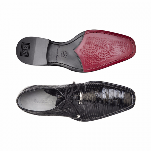 Belvedere Karmelo Lizard Cap Toe Shoes Black | MensDesignerShoe.com