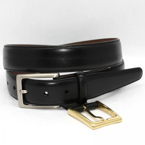 Torino Leather Kipskin Belt Double Buckle Option - Black Image