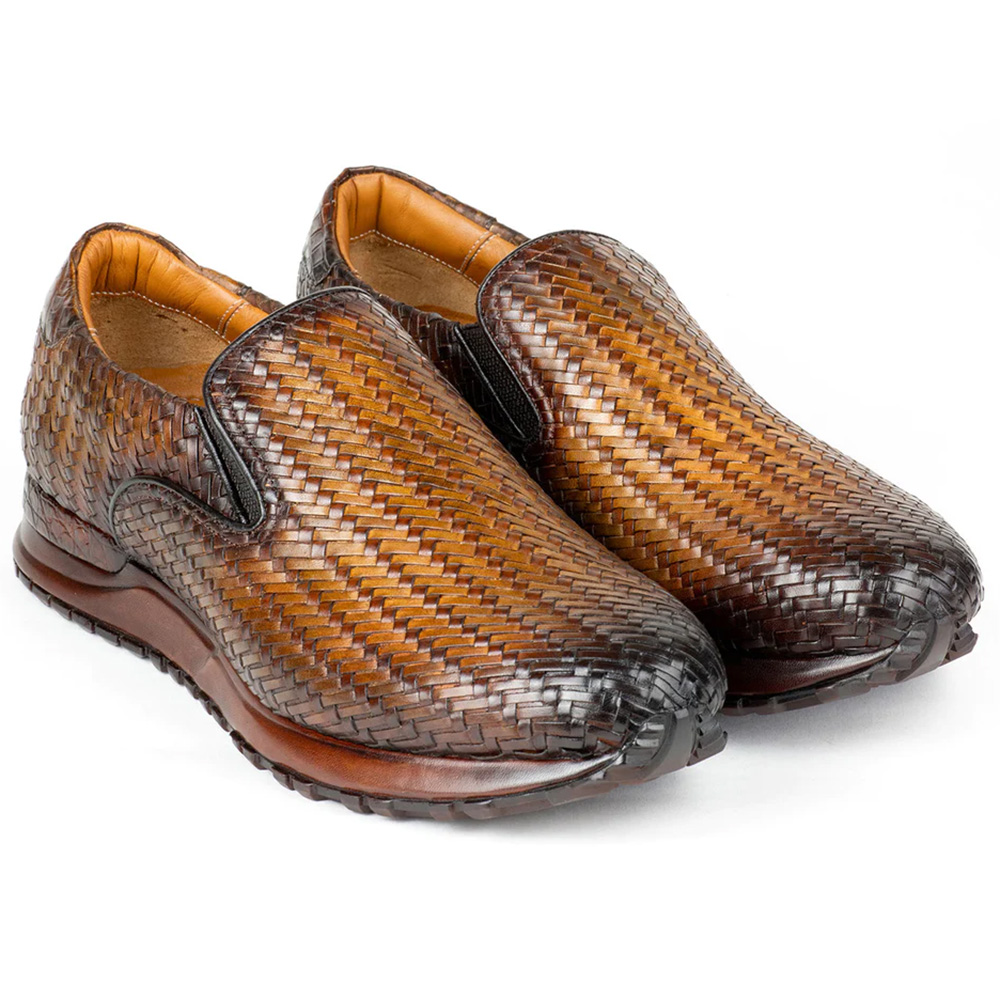 Paul Parkman Men's Woven Leather Slip-On Sneakers Brown Image