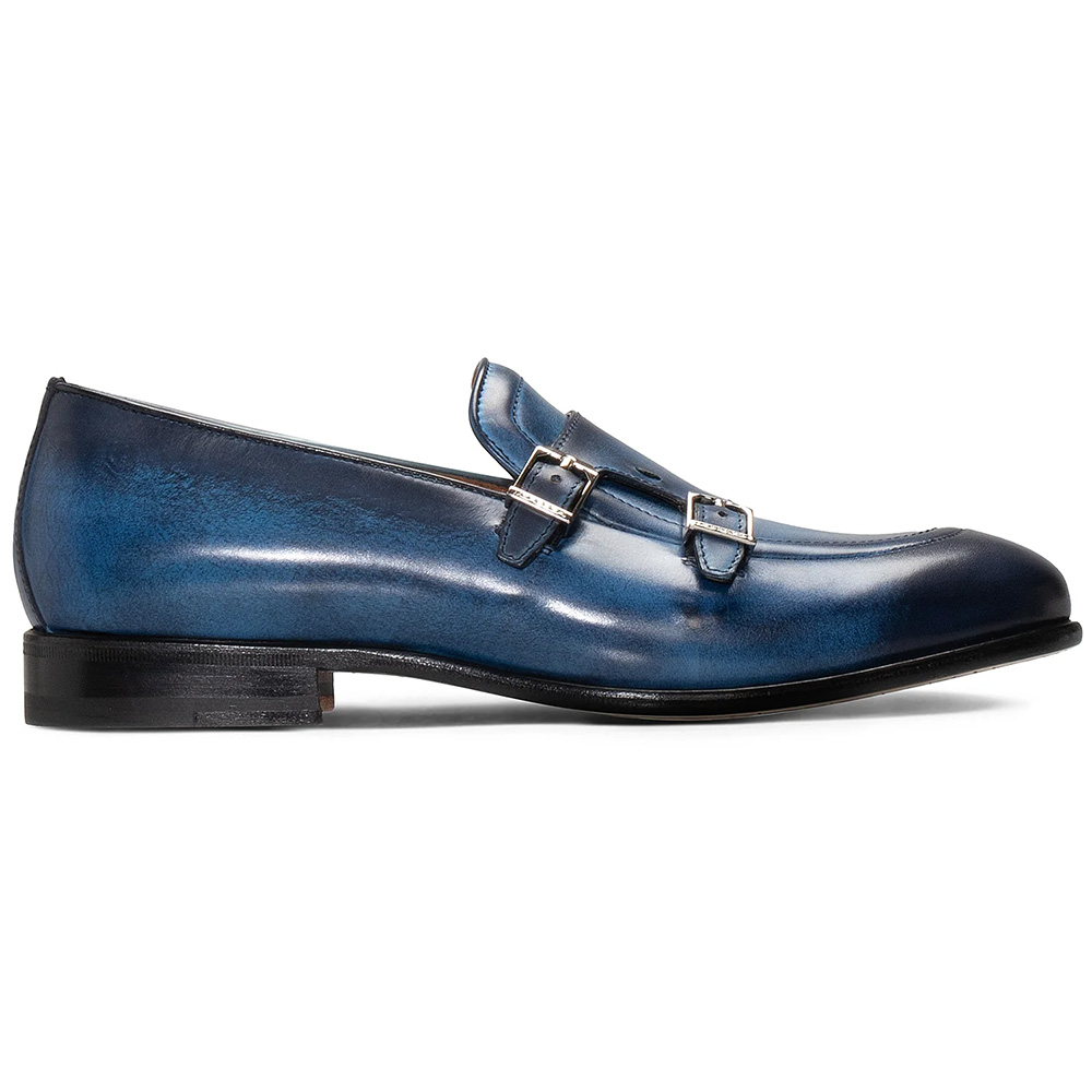 Moreschi Leather Double Monk Strap Blue (023546U) | MensDesignerShoe.com