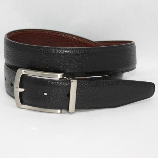 Torino Leather Pebble/Burnished Veal Reversible Belt - Black/Brown Image