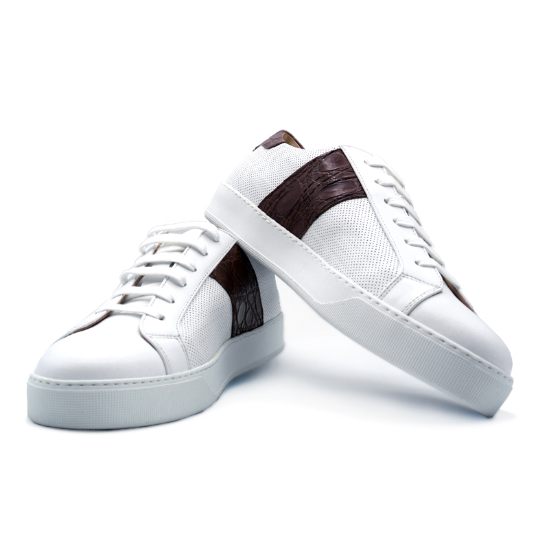 Zelli Calfskin & Crocdile Sneakers White Image