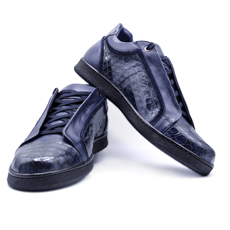 Zelli Crocodile & Calf Sneakers Royal | MensDesignerShoe.com