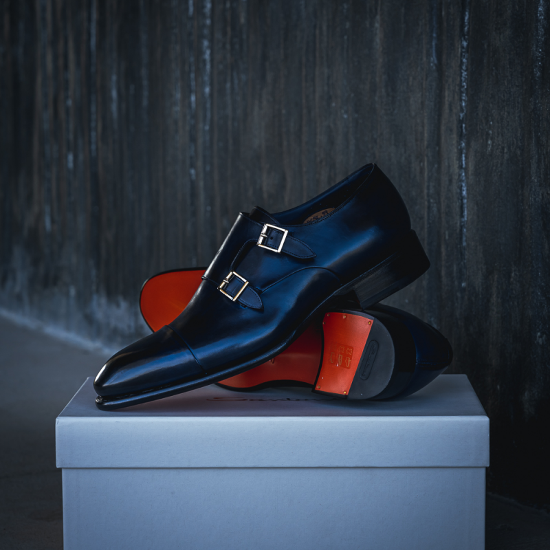 Santoni Ira V1 Double Monk Strap Shoes Blue