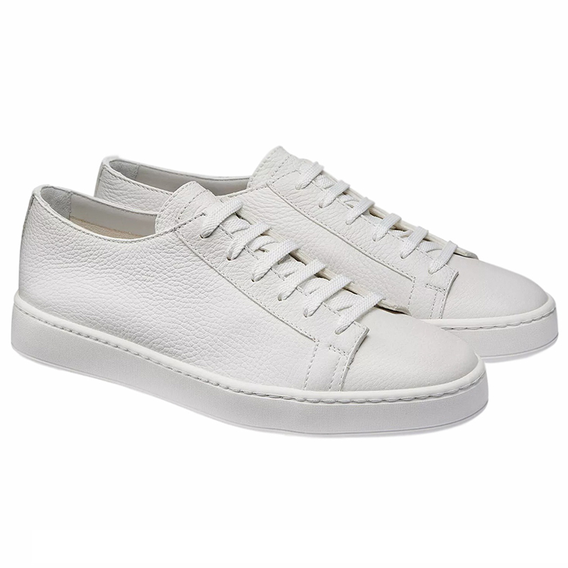 Santoni Calfskin Sneaker White | MensDesignerShoe.com
