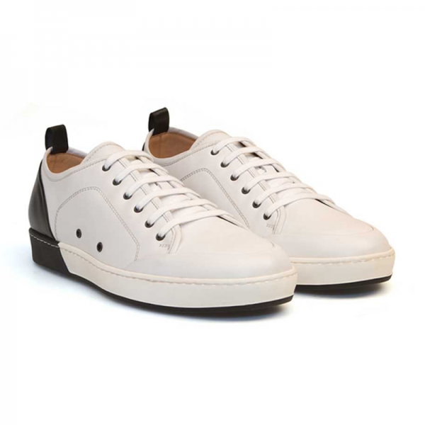 Bacco Bucci Totti Calfskin Sneakers White Black | MensDesignerShoe.com