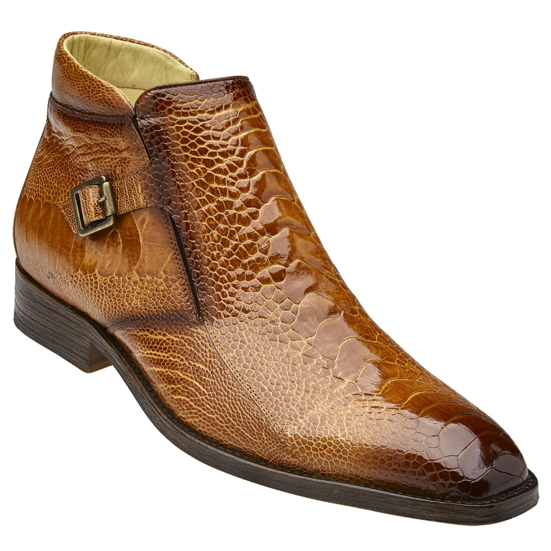 Belvedere Gregg Ostrich Ankle Boots Antique Almond | MensDesignerShoe.com
