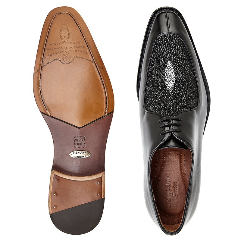 Belvedere Mario Stingray & Calf Shoes Black | MensDesignerShoe.com