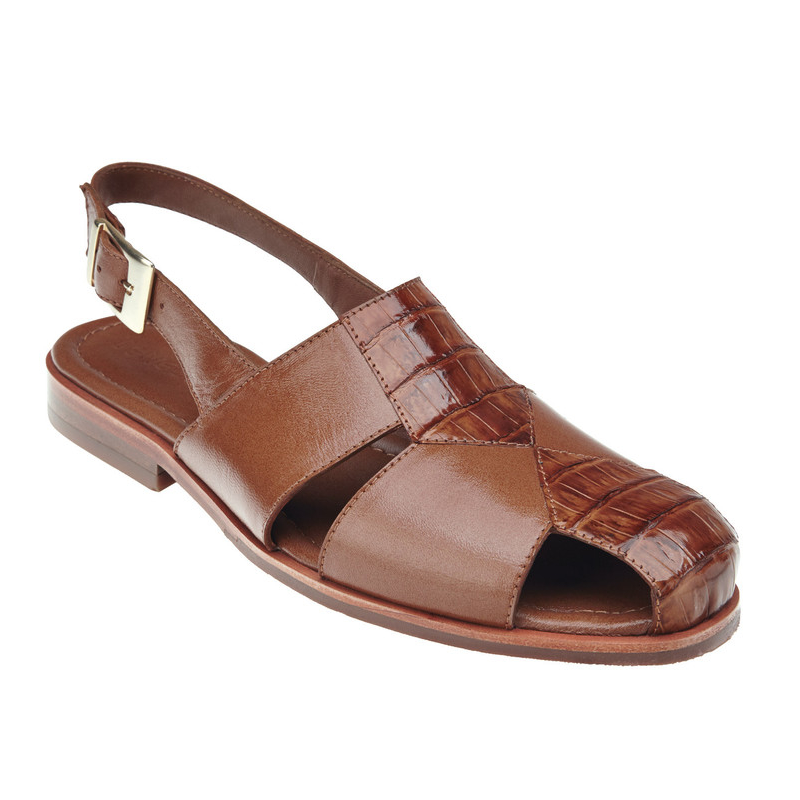 Belvedere Nato Crocodile & Calfskin Sandals Honey | MensDesignerShoe.com