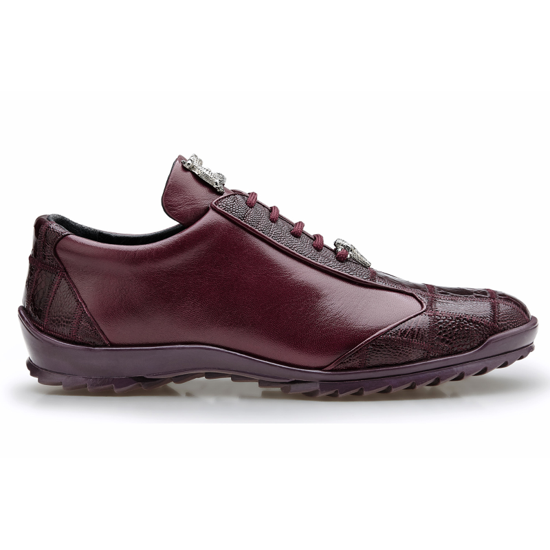 Belvedere Paulo Ostrich & Calfskin Sneakers Burgundy Image