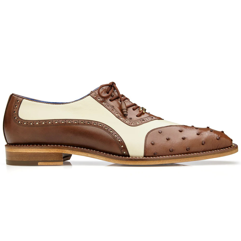 Belvedere Sesto Genuine Ostrich Quill / Italian Leather Shoes Brown / Cream Image