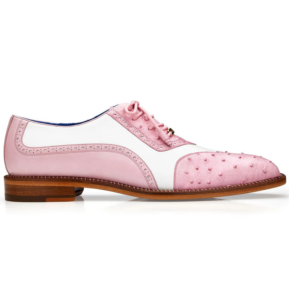Belvedere Sesto Genuine Ostrich Quill / Italian Leather Shoes Pink / White Image