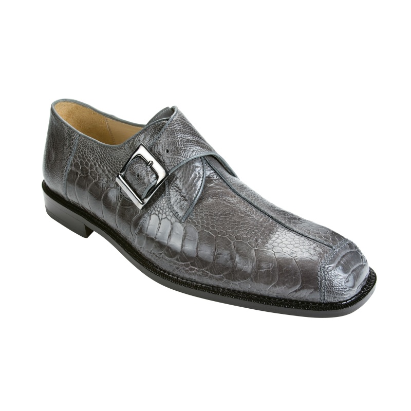 Belvedere Dolce Ostrich Monk Strap Shoes Gray | MensDesignerShoe.com