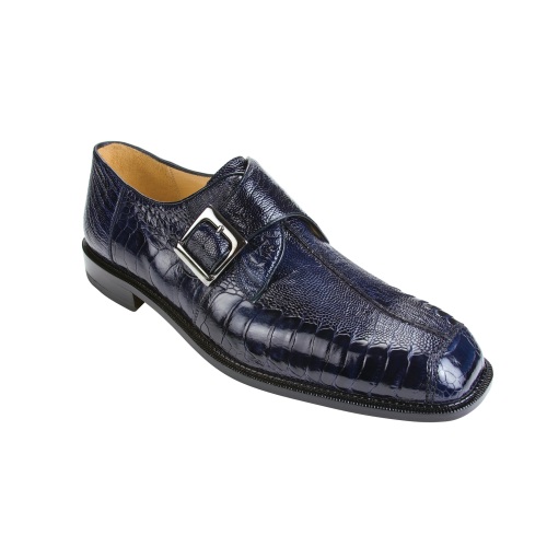 Belvedere Dolce Ostrich Monk Strap Shoes Navy | MensDesignerShoe.com