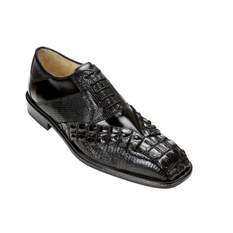 Belvedere Roma Hornback/Lizard/Calf Shoes Black | MensDesignerShoe.com