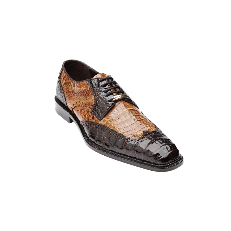Belvedere Venice Crocodile Wing Tip Shoes Brown/Camel ...