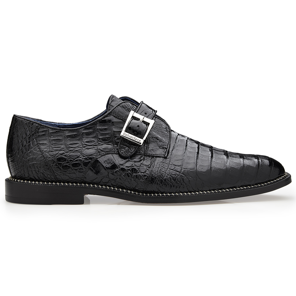 Belvedere Spencer Caiman Crocodile Shoes Black Image
