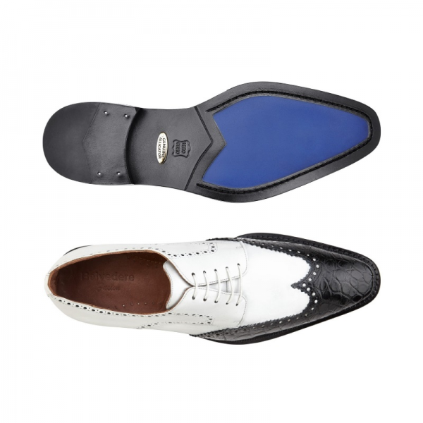 Belvedere Urbano Alligator & Calfskin Wingtip Shoes White / Black |  