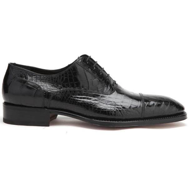 Caporicci 1102 Genuine Alligator Cap Toe Shoes Black Image