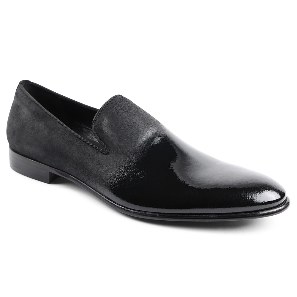 Bruno Magli Monet A-line Patent & Suede Smoking Slip-on Shoes Black Image