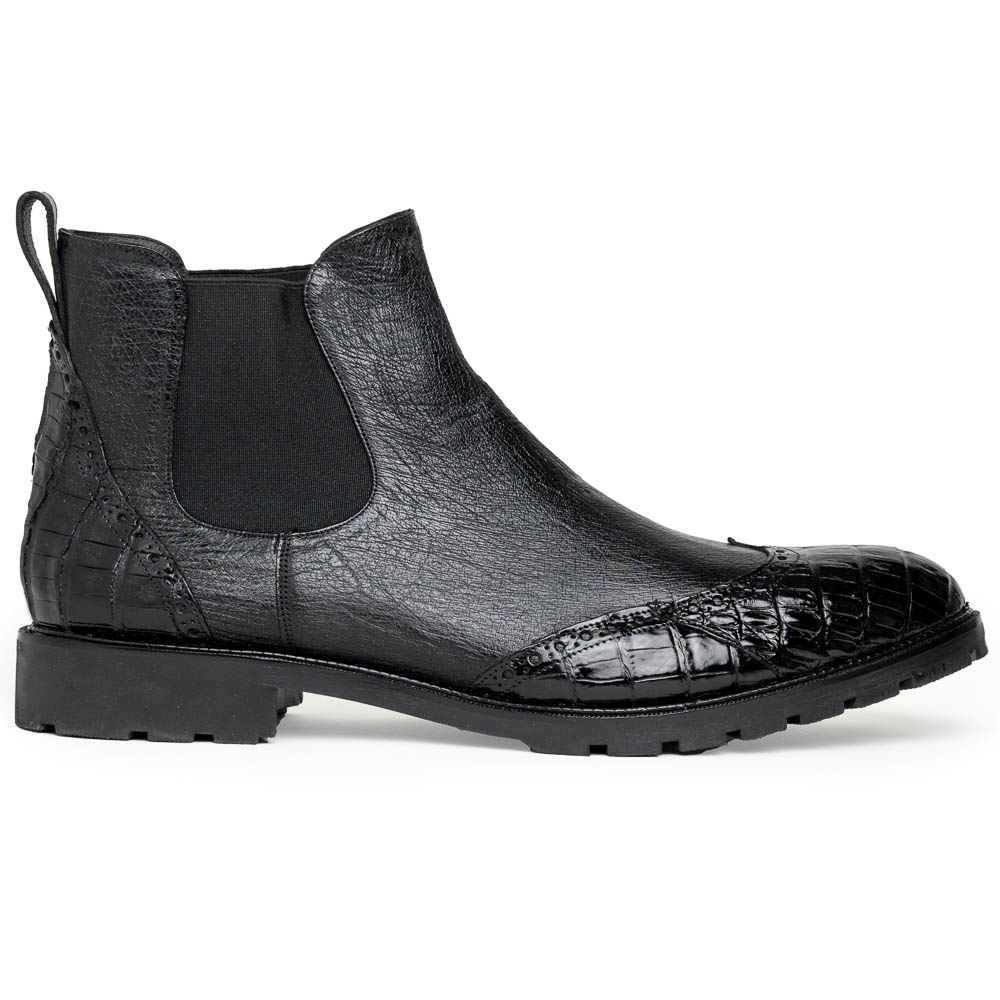 Lombardy Caiman Belly & Smooth Ostrich Chelsea Boots Black Image