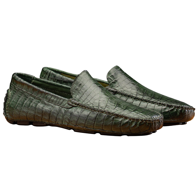 Calzoleria Toscana 4551 Crocodile Driving Shoes Green ...