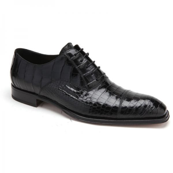 Caporicci 1102 Genuine Alligator Cap Toe Shoes Black | MensDesignerShoe.com