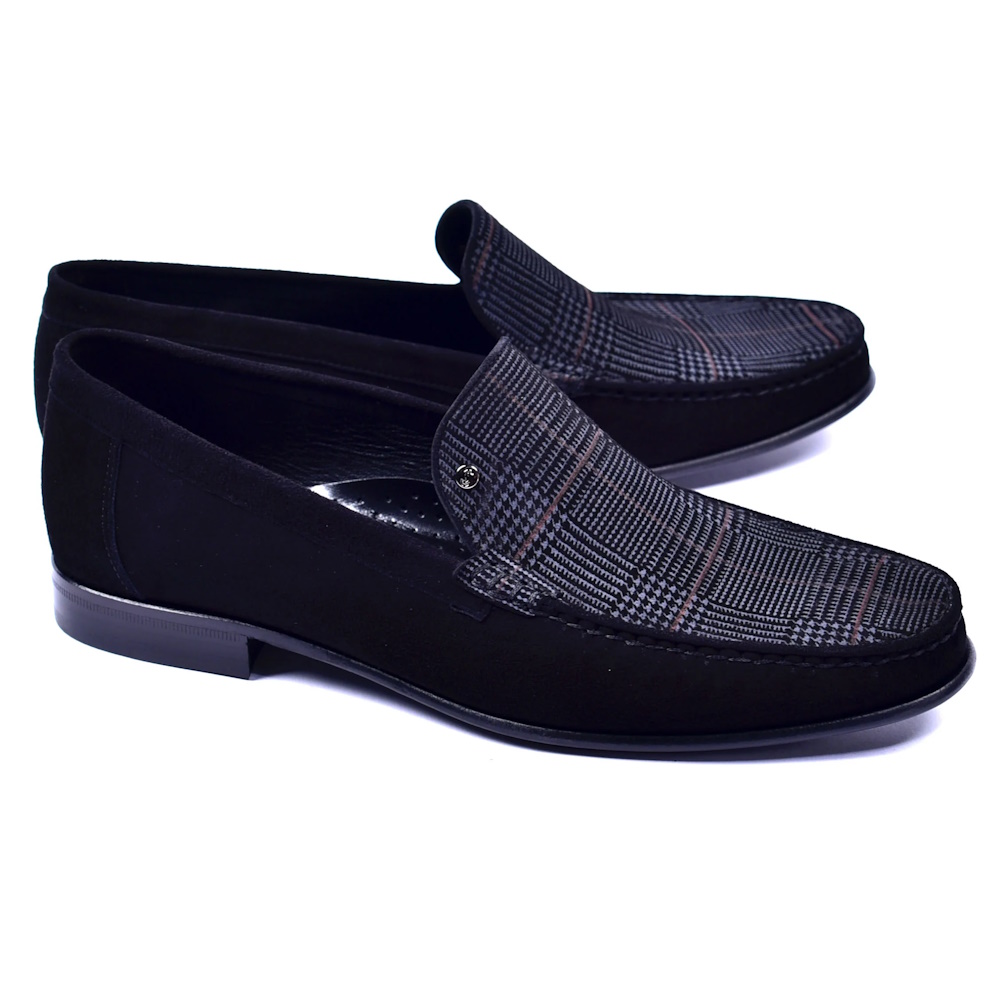 Corrente 3898S Handsewn Suede / Fabric Loafers Black Image