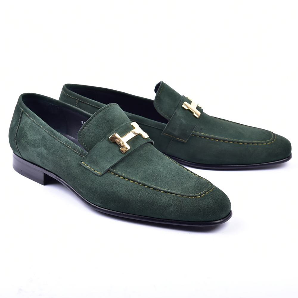 Corrente 5760 Suede Gold H Buckle Loafers Green Image