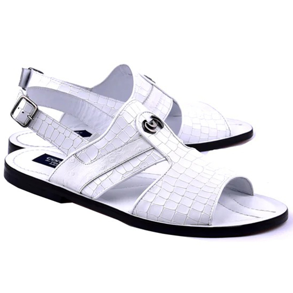 Corrente C0073-5829S Embossed Leather & Ostrich Sandals White Image