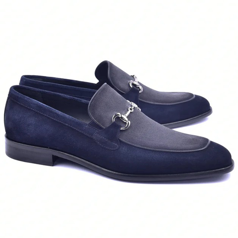 Corrente C11107-6376S Two Tone Suede Bit Loafers Navy Image