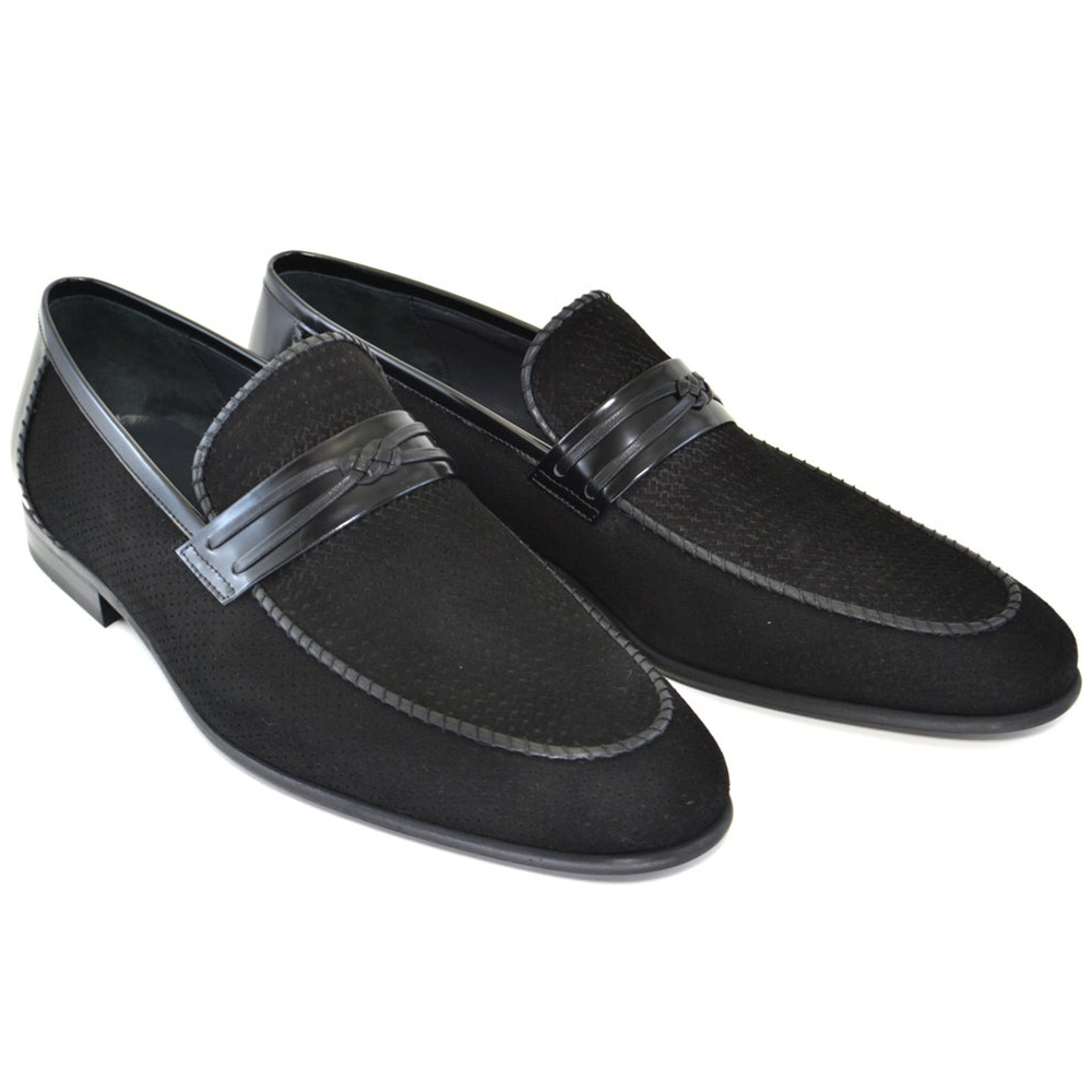 Corrente C130-3417HS Perforated Suede Loafers Black Image