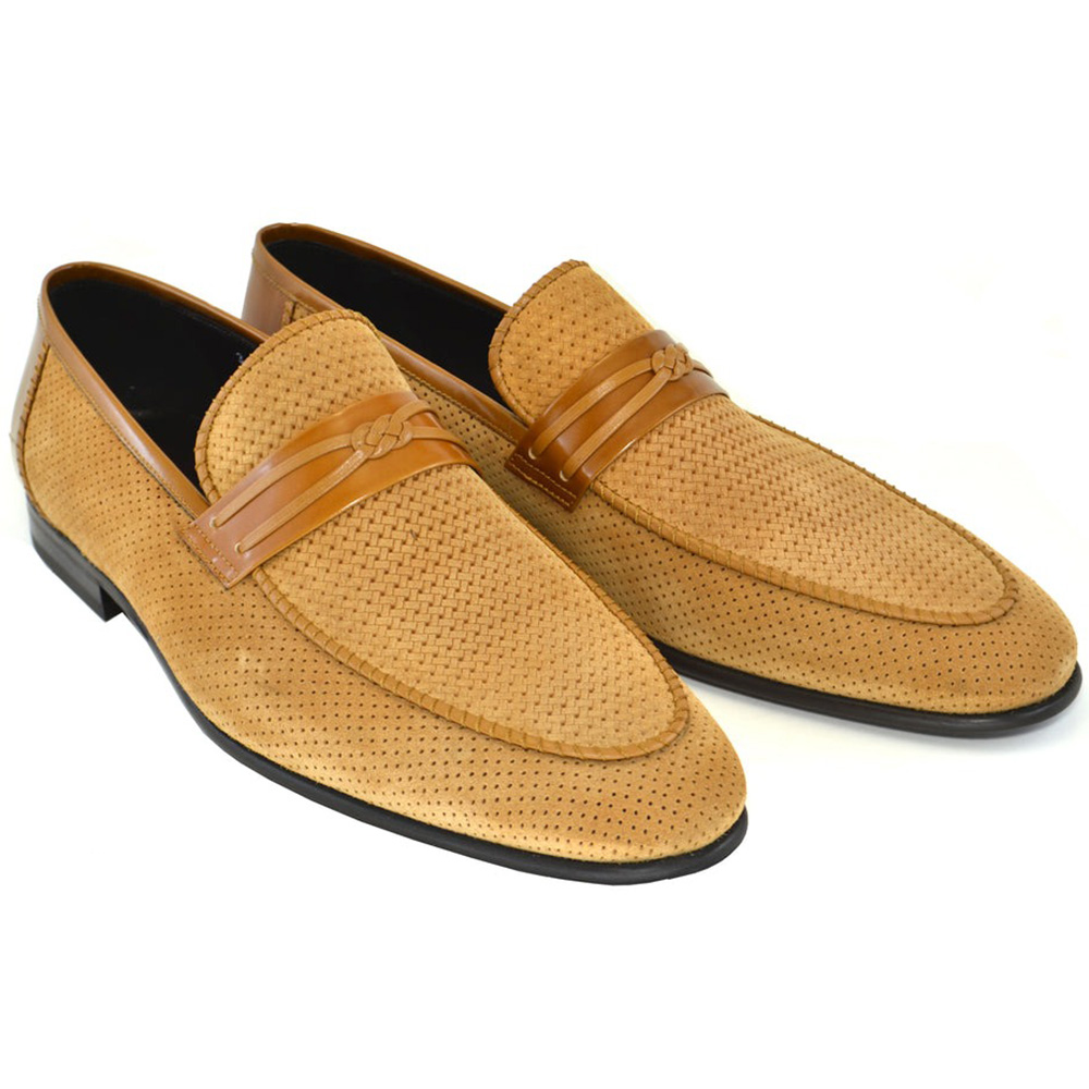 Corrente C132-3417HS Perforated Suede Loafers Tan Image